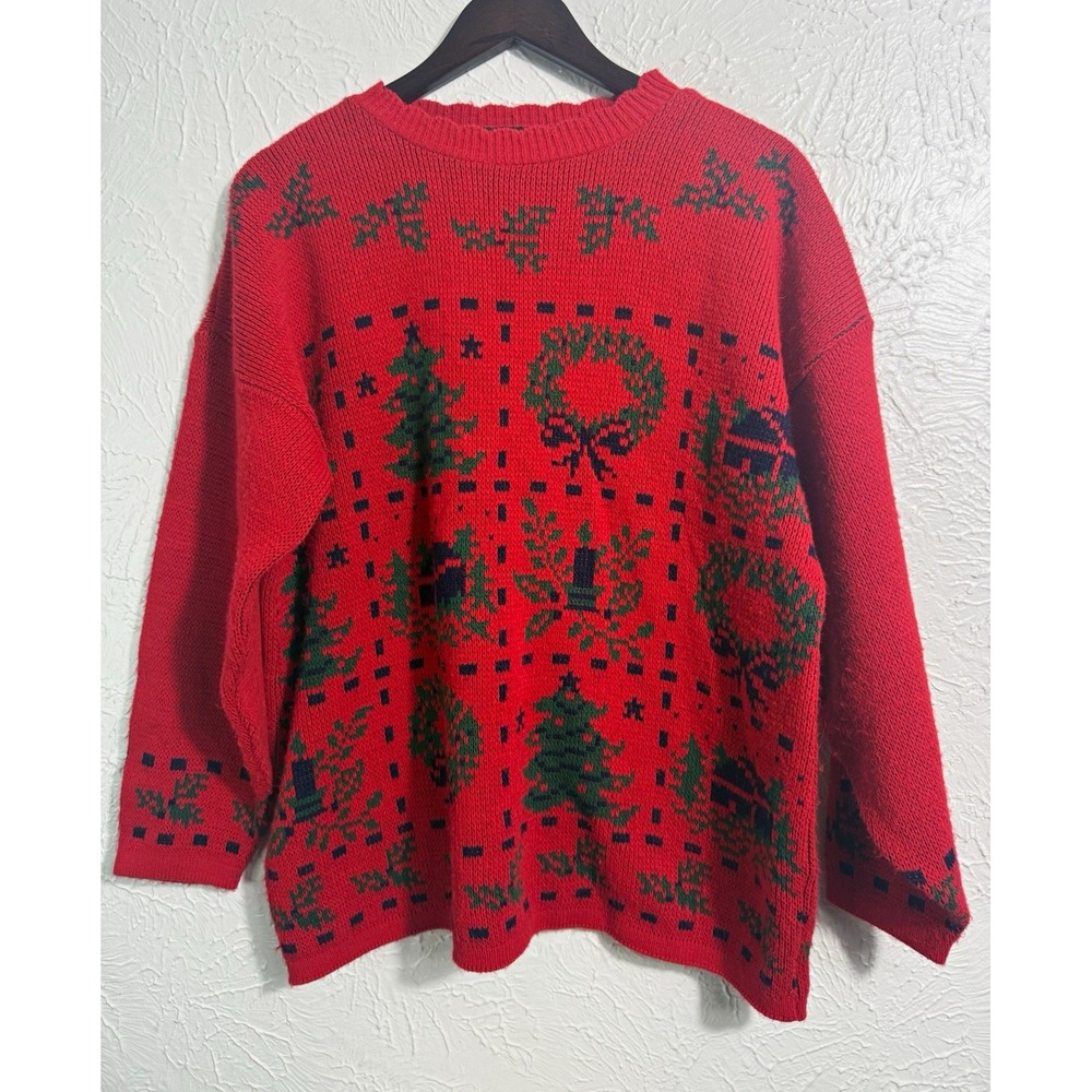 Adele Knitwear Vintage Women's M Red Christmas Tree Sweater Crewneck Raglan